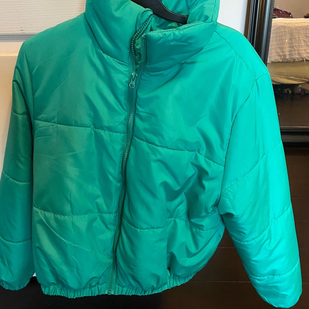 Green puffer jacket